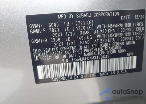 2021 Subaru Ascent Limited из США, поврежденный, VIN 4S4WMALD4M3428642